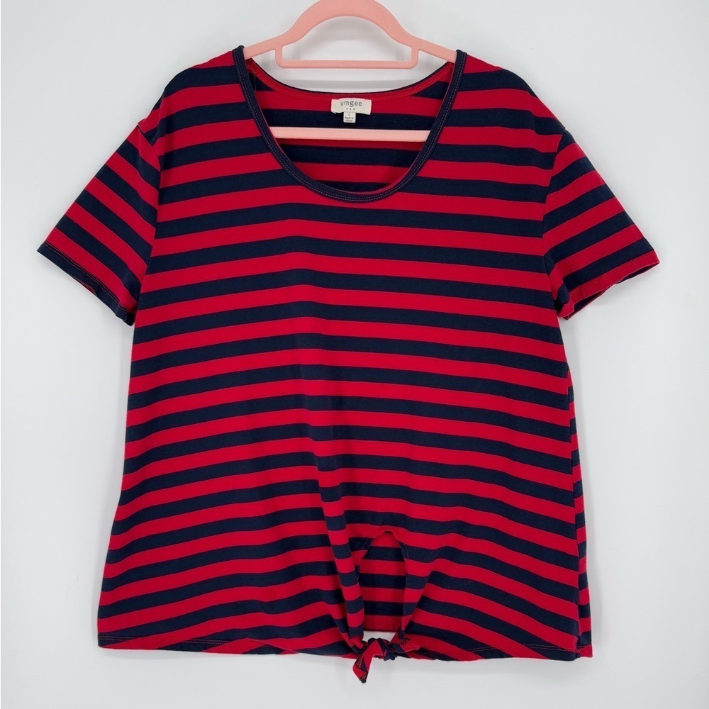 Umgee Women's Red and Navy Striped Short Sleeve Fourth Of July Top Size Large